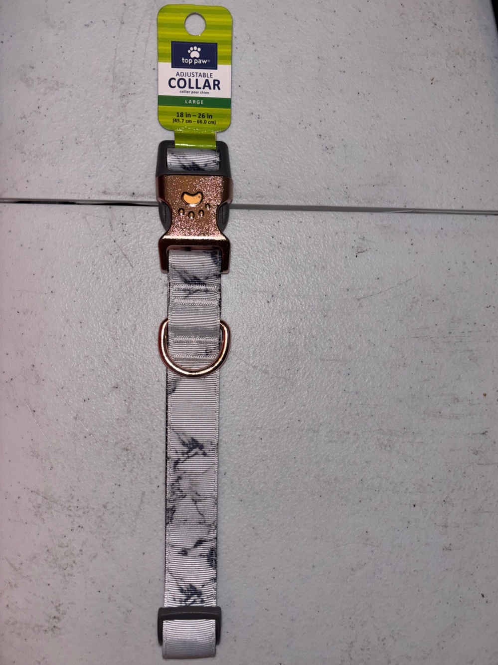 Top Paw White Marble Adjustable Dog Collar with Rose Gold Hardware - Large